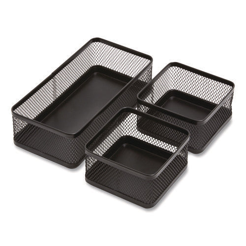 Three Compartment Stackable Wire Mesh Desk Organizer, 8.46 x 4.92 x 4.33, Black-(TUD24402473)