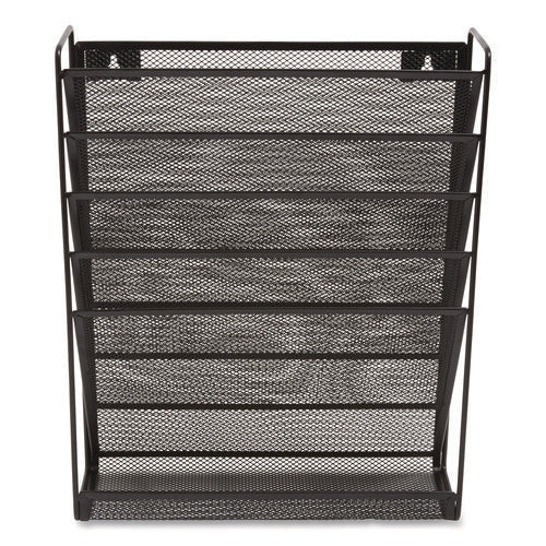 Wire Mesh Incline Sorter, Enclosed Design, 5 Sections, Letter-Size, 13.38 x 4.52 x 16.45, Matte Black-(TUD24402475)