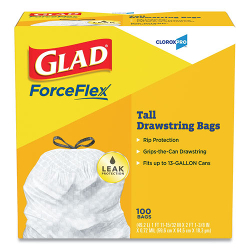Tall Kitchen Drawstring Trash Bags, 13 gal, 0.72 mil, 24" x 27.38", Gray, 100/Box-(CLO78526)