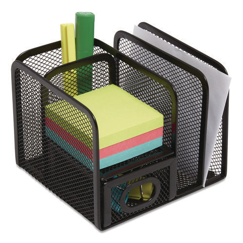 Five Compartment Wire Mesh Accessory Holder, 5.9 x 6.29 x 5.11, Black-(TUD24402461)