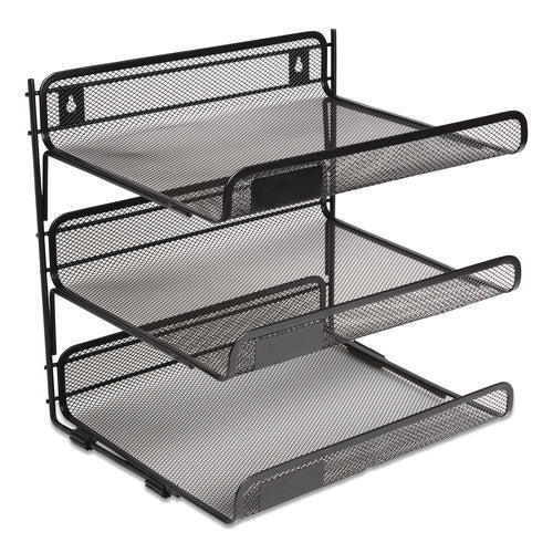 Side-Load Open Design Wire Mesh Horizontal Document Organizer, 3 Sections, Letter-Size, 13.78 x 11.22 x 13.38, Matte Black-(TUD24402462)