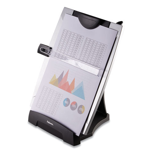 Office Suites Desktop Copyholder with Memo Board, 150 Sheet Capacity, Plastic, Black/Silver-(FEL8033201)