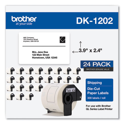 Die-Cut Shipping Labels, 2.4 x 3.9, White, 300 Labels/Roll, 24 Rolls/Pack-(BRTDK120224PK)