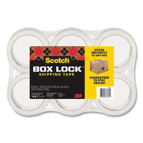Box Lock Shipping Packaging Tape, 3" Core, 1.88" x 54.6 yds, Clear, 6/Pack-(MMM39506)