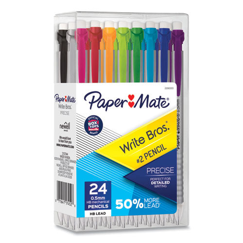 Write Bros Mechanical Pencil, 0.5 mm, HB (#2), Black Lead, Silver Barrel with Assorted Clip Colors, 24/Pack-(PAP2096303)