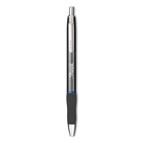 S-Gel Premium Metal Barrel Gel Pen, Retractable, Medium 0.7 mm, Blue Ink, Gun Metal Gray Barrel, Dozen-(SAN2147525)