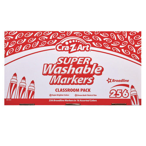 Super Washable Markers Classpack, Broad Bullet Tip, Assorted Colors, 256/Set-(CZA740091)
