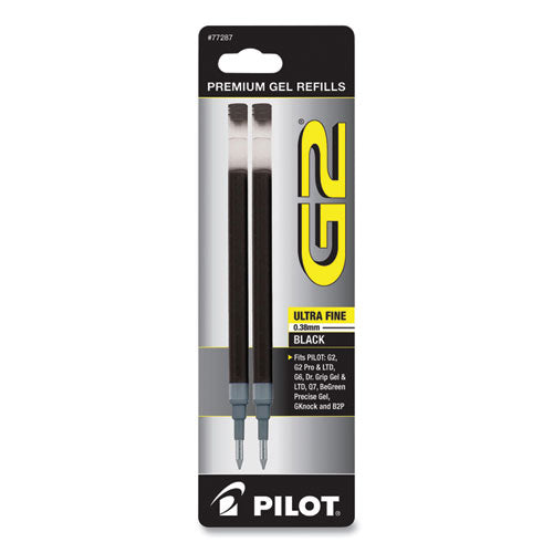 Refill for Pilot G2 Gel Ink Pens, Ultra-Fine Conical Tip, Black Ink, 2/Pack-(PIL77287)