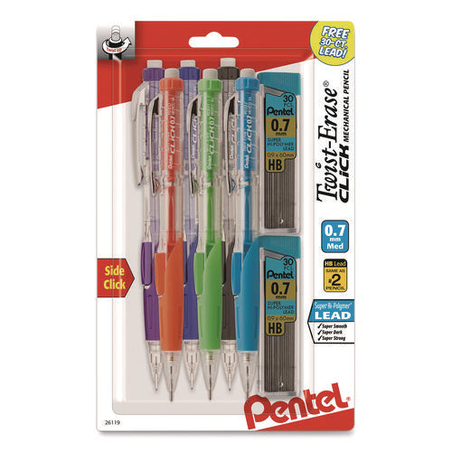 Twist-Erase CLICK Mechanical Pencil, 0.7 mm, HB (#2.5), Black Lead, Assorted Barrel Colors, 6/Pack-(PENPD277TLBPS6M)