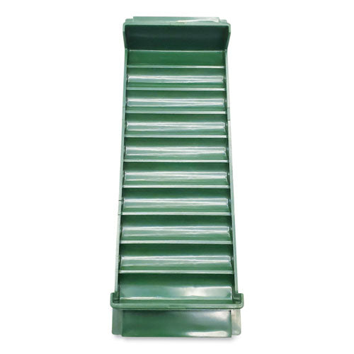 Stackable Plastic Coin Tray, Dimes, 10 Compartments, Stackable, 3.75 x 11.5 x 1.5, Green, 2/Pack-(CNK560562)