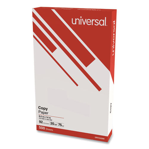 Legal Size Copy Paper, 92 Bright, 20 lb Bond Weight, 8.5 x 14, White, 500 Sheets/Ream-(UNV24200RM)