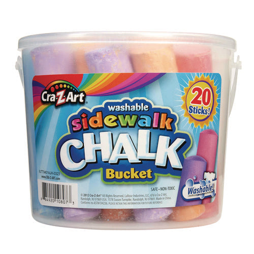 Washable Sidewalk Jumbo Chalk in Storage Bucket with Lid and Handle, 12.63", 20 Assorted Colors-(CZA108076)