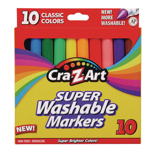 Super Washable Markers, Broad Bullet Tip, Assorted Colors, 10/Set-(CZA1000224)