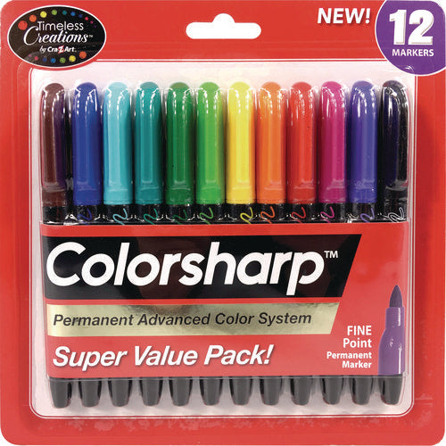 Colorsharp Permanent Markers, Fine Bullet Tip, Assorted Colors, 12/Set-(CZA4461024)
