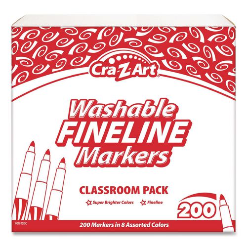 Washable Fineline Markers Classpack, Fine Bullet Tip, Eight Assorted Colors, 200/Set-(CZA740071)