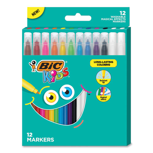Kids Coloring Magical Effects Markers, Medium Bullet Tip, Assorted Colors, 12/Pack-(BICBKCME12AST)