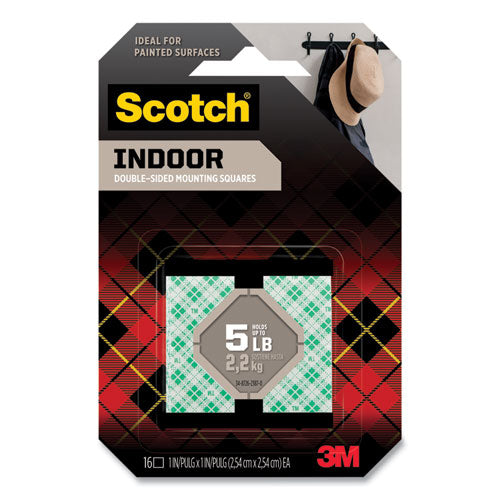 Permanent High-Density Foam Mounting Tape, 1" Squares, Double-Sided, Holds Up to 5 lbs, White, 16/Pack-(MMM111SSQ16)