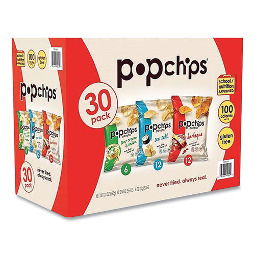 Potato Chips, Variety Pack, Sea Salt Sour Cream and Onion, Barbeque, 0.8 oz Pouch, 30/Carton-(PPHSMC94005)