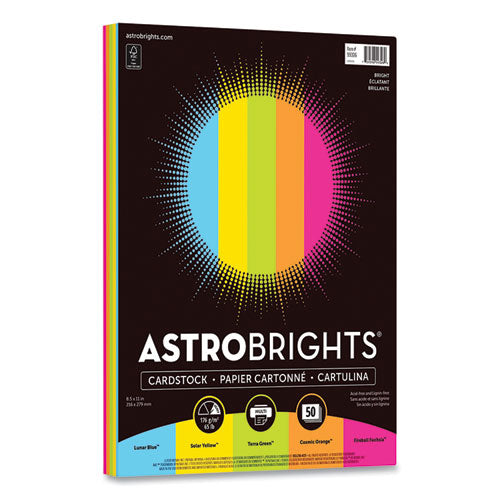 Color Cardstock, 65 lb Cover Weight, 8.5 x 11, Assorted Bright Colors, 50/Pack-(WAU9932601)