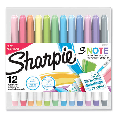 S-Note Creative Markers, Assorted Ink Colors, Chisel Tip, Assorted Barrel Colors, 12/Pack-(SAN2117329)