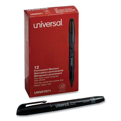 Pen-Style Permanent Marker, Fine Bullet Tip, Black, Dozen-(UNV07071)