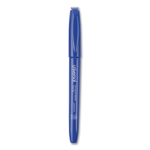 Pen-Style Permanent Marker, Fine Bullet Tip, Blue, Dozen-(UNV07073)