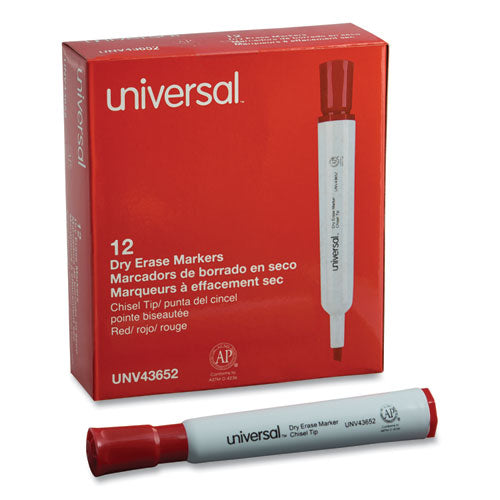 Dry Erase Marker, Broad Chisel Tip, Red, Dozen-(UNV43652)