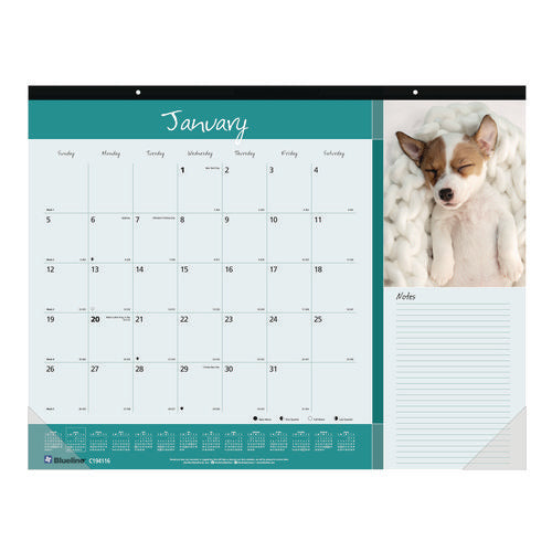 Pets Collection Monthly Desk Pad, Puppies Photography, 22 x 17, Black Binding, Clear Corners, 12-Month (Jan to Dec): 2023-(REDC194116)