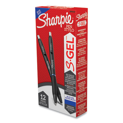S-Gel High-Performance Gel Pen, Retractable, Medium 0.7 mm, Blue Ink, Black Barrel, Dozen-(SAN2096152)