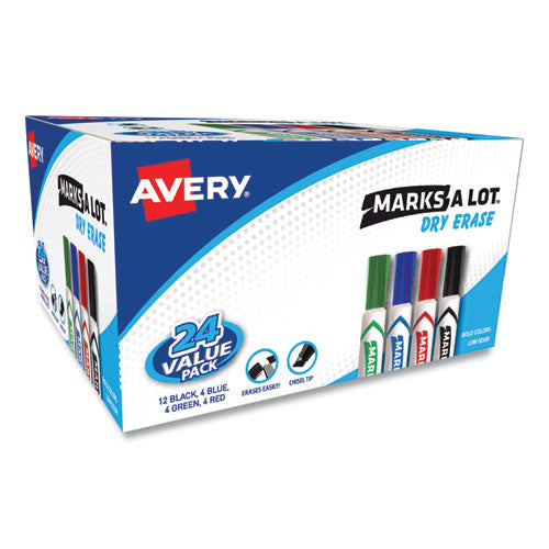 MARKS A LOT Desk-Style Dry Erase Marker Value Pack, Broad Chisel Tip, Assorted Colors, 24/Pack (98188)-(AVE98188)