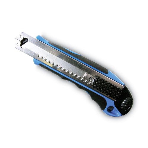 Heavy-Duty Snap Blade Utility Knife, Four 8-Point Blades, Retractable 4" Blade, 5.5" Plastic/Rubber Handle, Blue-(COS091514)