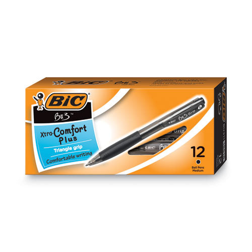 BU3 Ballpoint Pen, Retractable, Bold 1 mm, Black Ink, Black Barrel, Dozen-(BICBU311BK)