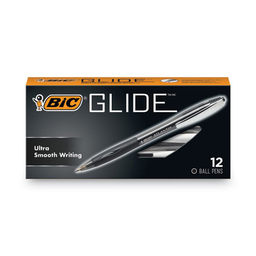 GLIDE Ballpoint Pen, Retractable, Medium 1 mm, Black Ink, Black Barrel, Dozen-(BICVCG11BK)