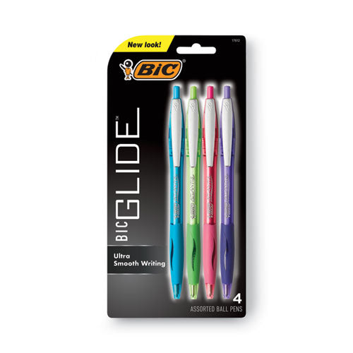 GLIDE Ballpoint Pen, Retractable, Medium 1 mm, Assorted Ink and Barrel Colors, 4/Pack-(BICVCGAP41ASST)