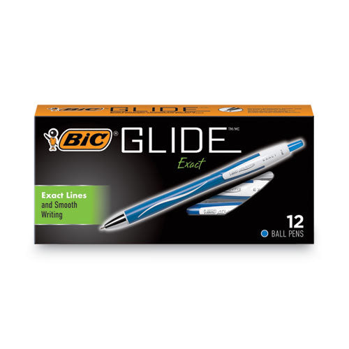 GLIDE Exact Ballpoint Pen, Retractable, Fine 0.7 mm, Blue Ink, Blue Barrel, Dozen-(BICVCGN11BE)