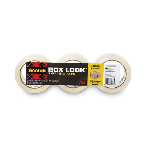 Box Lock Shipping Packaging Tape, 3" Core, 1.88" x 54.6 yds, Clear, 3/Pack-(MMM39503)