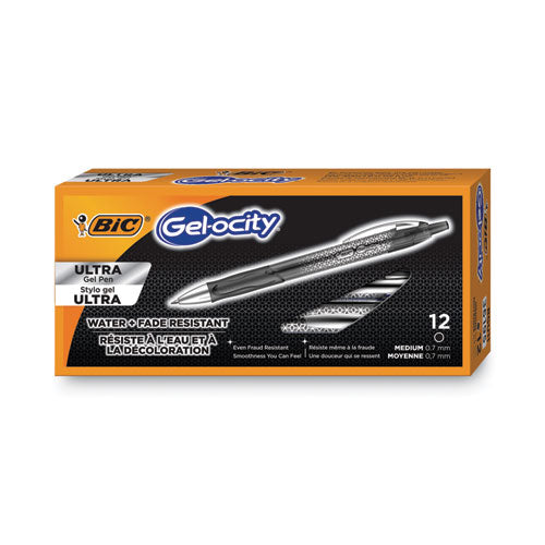 Gel-ocity Ultra Gel Pen, Retractable, Medium 0.7 mm, Black Ink, Black Barrel, Dozen-(BICRGU11BK)