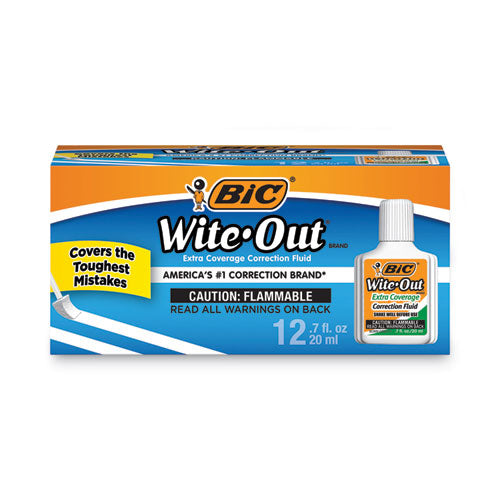 Wite-Out Extra Coverage Correction Fluid, 20 mL Bottle, White, Dozen-(BICWOFEC12WE)