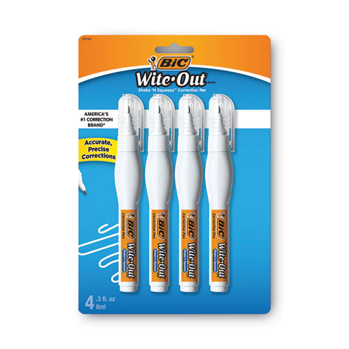 Wite-Out Shake n Squeeze Correction Pen, 8 mL, White, 4/Pack-(BICWOSQPP418)