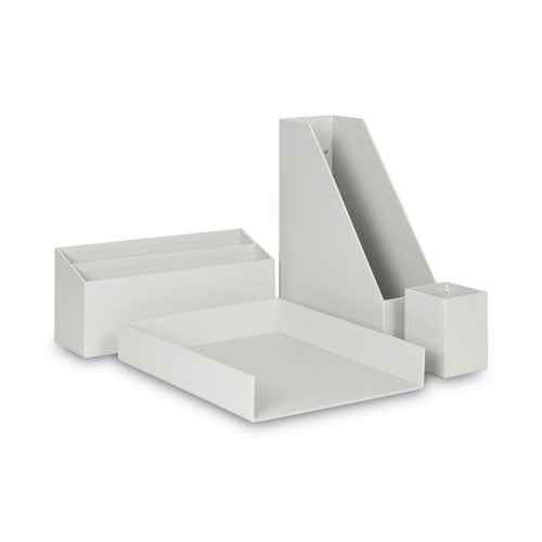 Four-Piece Desk Organization Kit, Magazine Holder/Paper Tray/Pencil Cup/Storage Bin, Chipboard, Gray-(UBR3632U0002)