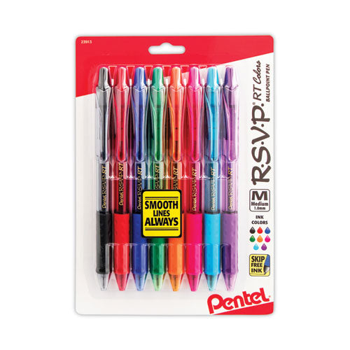 R.S.V.P. RT Ballpoint Pen, Retractable, Medium 1 mm, Assorted Ink Colors, Clear Barrel, 8/Pack-(PENBK93CRBP8M)