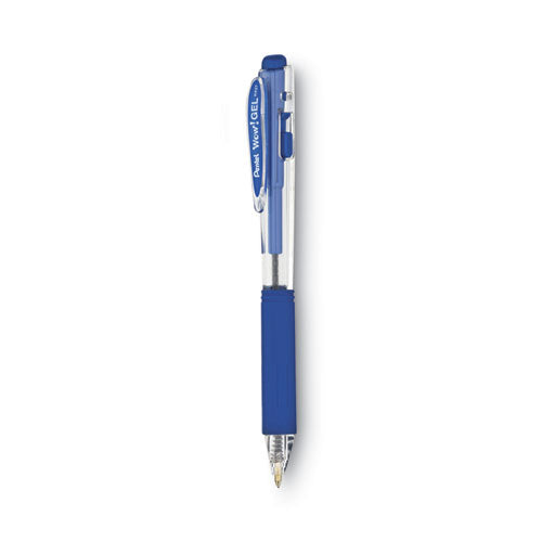 WOW! Gel Pen, Retractable, Medium 0.7 mm, Blue Ink, Clear/Blue Barrel, Dozen-(PENK437C)