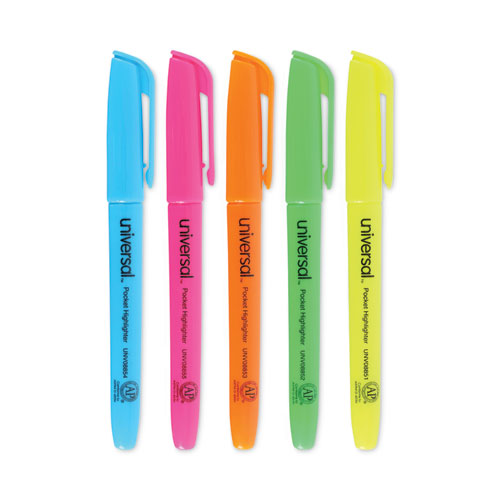 Pocket Highlighters, Assorted Ink Colors, Chisel Tip, Assorted Barrel Colors, Dozen-(UNV08857)