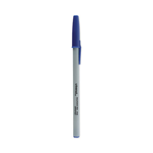 Ballpoint Pen, Stick, Fine 0.7 mm, Blue Ink, Gray Barrel, Dozen-(UNV27421)