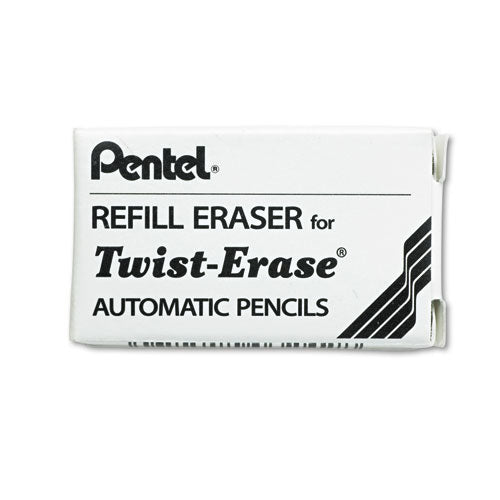 Eraser Refills for Pentel Side FX and Twist-Erase Pencils, Cylindrical Rod, White, 3/Tube-(PENE10)