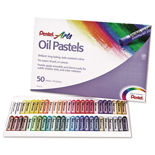 Oil Pastel Set With Carrying Case, 45 Assorted Colors, 0.38 dia x 2.38", 50/Pack-(PENPHN50)