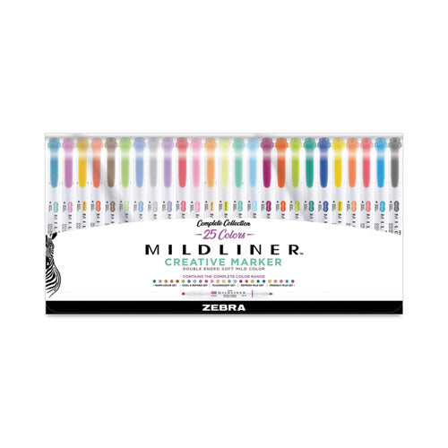 Mildliner Double Ended Highlighter Variety Pack, Asst Ink Colors, Bold-Chisel/Fine-Bullet Tips, Asst Barrel Colors, 25/Pack-(ZEB78525)