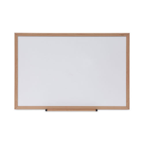 Deluxe Melamine Dry Erase Board, 36 x 24, Melamine White Surface, Oak Fiberboard Frame-(UNV43619)