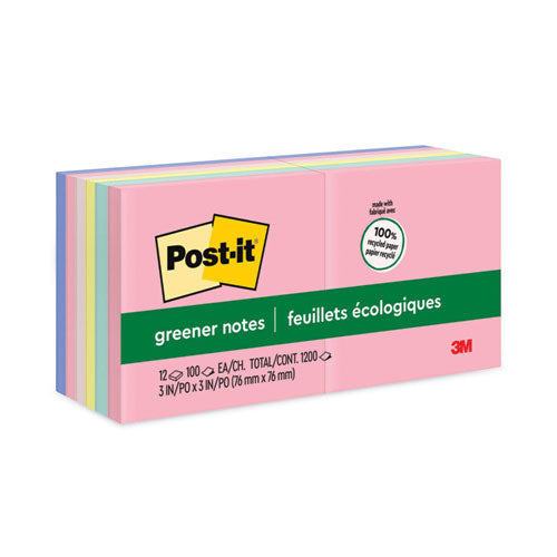Original Recycled Note Pads, 3" x 3", Sweet Sprinkles Collection Colors, 100 Sheets/Pad, 12 Pads/Pack-(MMM654RPA)