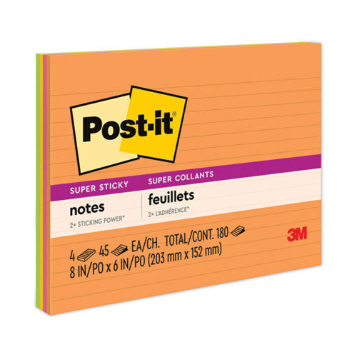 Meeting Notes in Energy Boost Collection Colors, Note Ruled, 8" x 6", 45 Sheets/Pad, 4 Pads/Pack-(MMM6845SSPL)